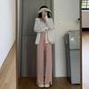 Pink Ice Silk Sweatpants Women's Spring and Summer Thin Split-ended Mopping Straight Casual Sunscreen Summer Narrow Wide-leg Pants
