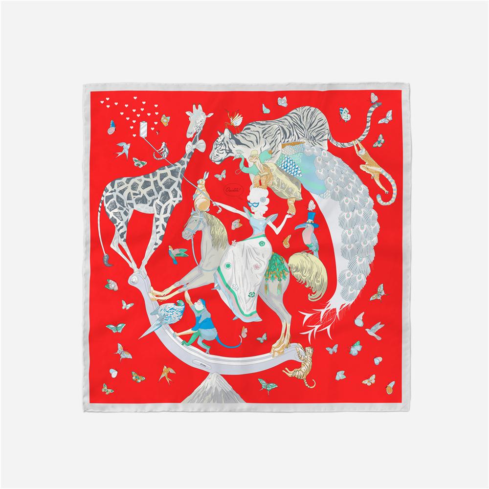 

Twill Silk Scarf Woman Animals Painting Square Scarves Wraps Bandana Small Hijab Silk Foulards Tie Headband Neckerchief 53CM 53CM x 53CM