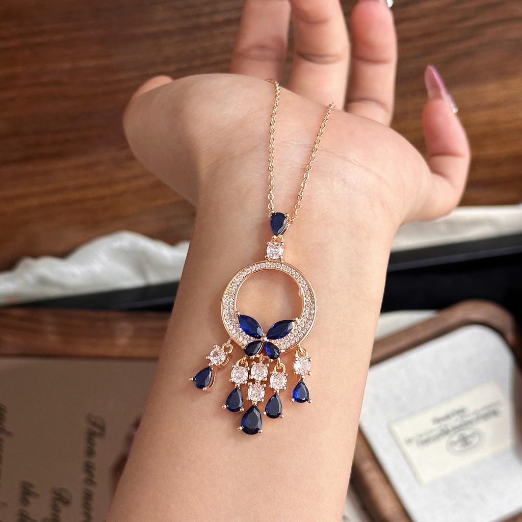 French super flash exaggerated red butterfly flower fringed pendant necklace light luxury heavy industry sweater chain