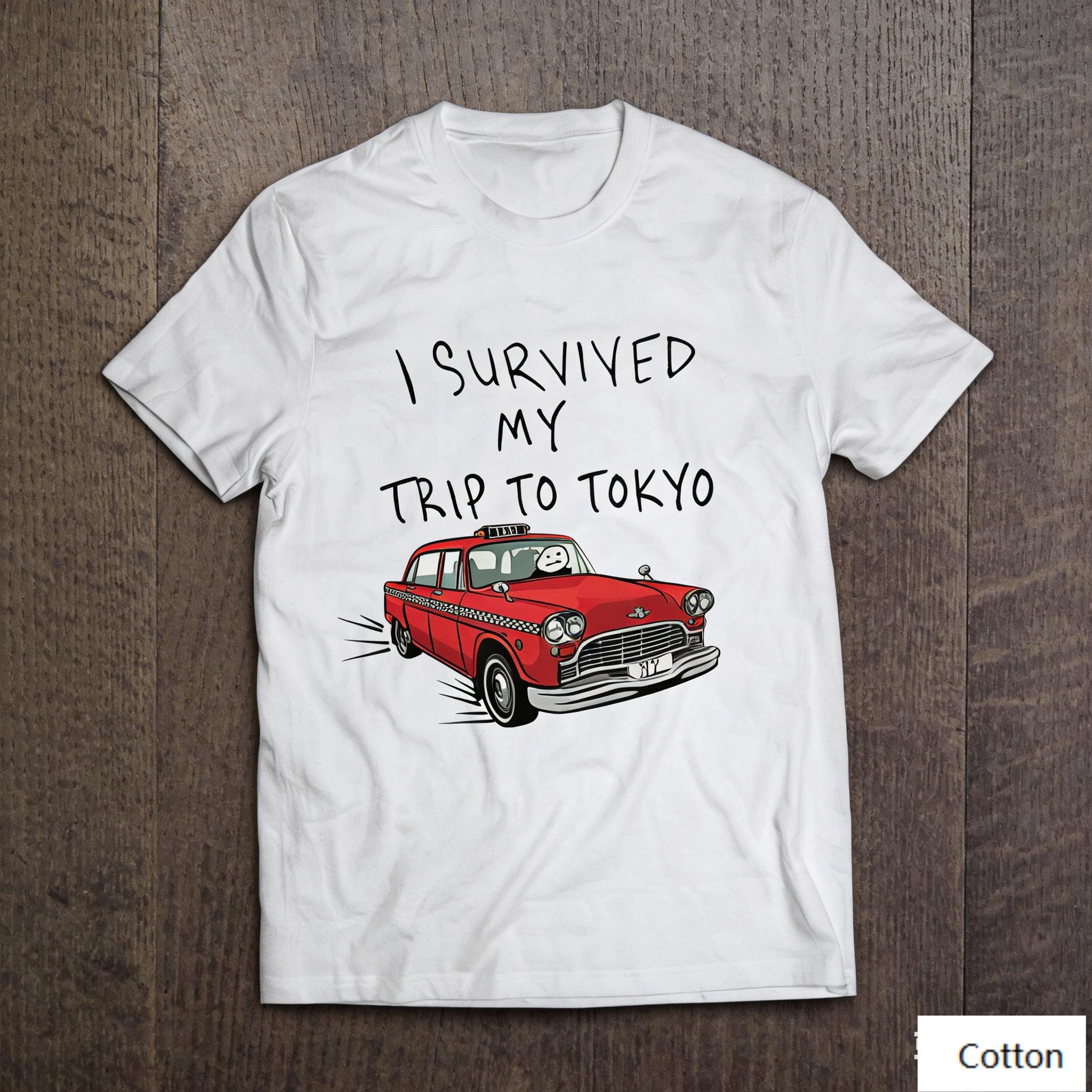 

TShirt with Tokyo Retro Taxi Slogan Graphic Loose Streetwear Style Soft Breathable Fabric Classic Crew Neck 4XL