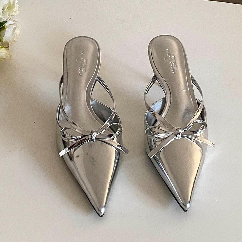 Fashion Female Pointed Toe Footwear Women Thin Heels Slides Shoes Fashion Butterfly-Knot Pumps Ladies High Heels Shoes Sandals Mules