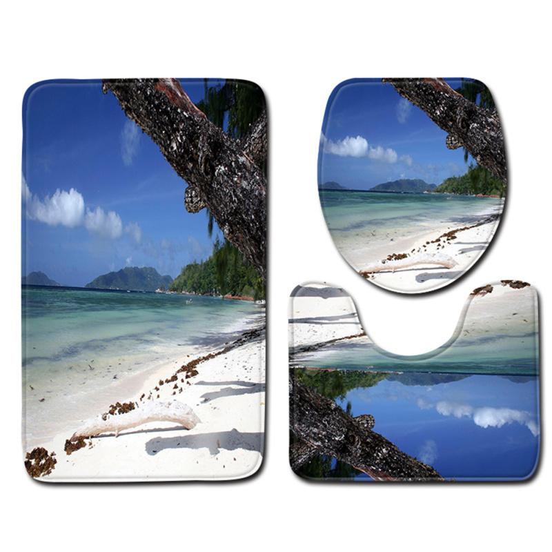 

3pcs Bathroom Rug Toilet Contour Mat Lid Cover Non-slip Bath Mat