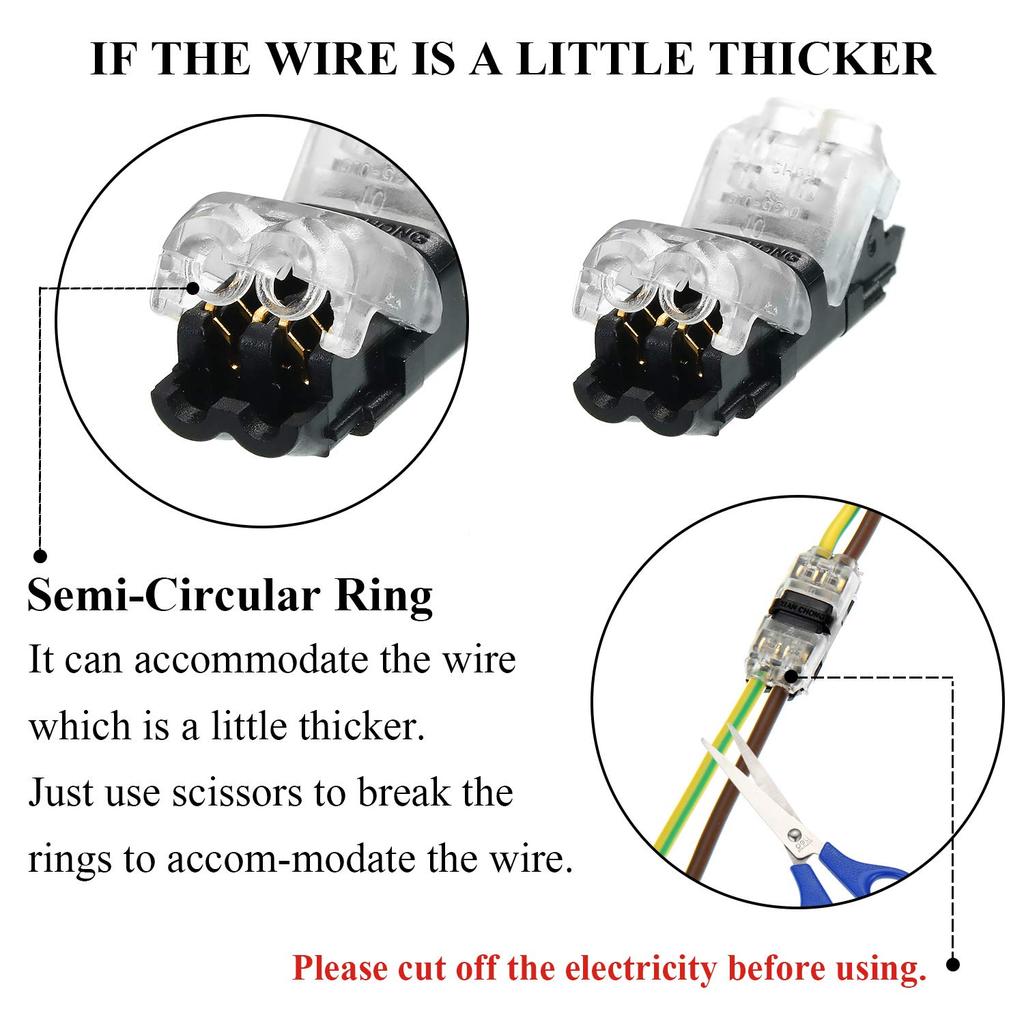 Frienda 15 Pieces Low Voltage I Tap Wire Connectors 2 Pin 2 Way Universal Compact I Shape Terminals Without Wire Stripping Requirement Quick Toolless