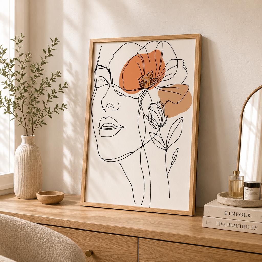 Abstract Wall Art Minimalist Line Flower Woman Figure Canvas Painting Modern Style Poster Prints Bedroom Living Room Wall Decor