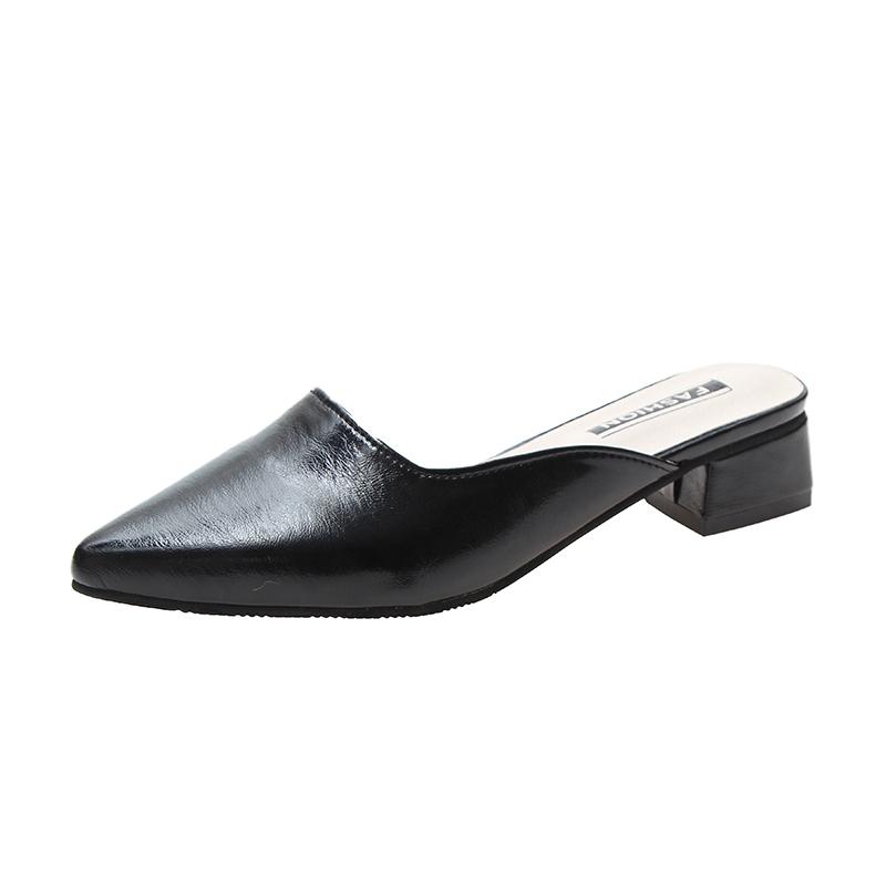 Fashion Women's Mid-heel Baotou Sandals Spring New Pointed Head Shallow Mouth Soft Sole Anti-slip Wear-resistant Slippers