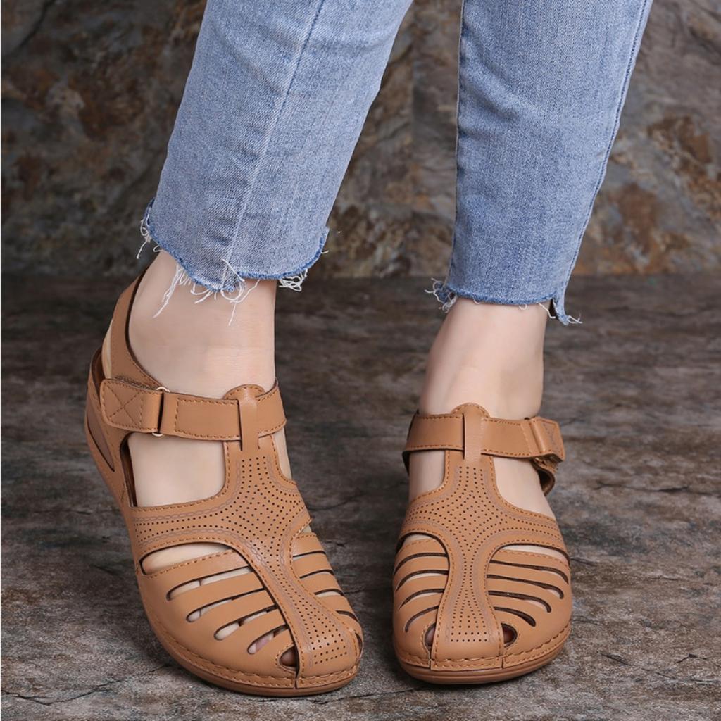 Ladies' Casual Wedge Sandals | Round Toe Hollow Design | Middle Heel, Breathable and Comfortable | All Season | Durable Sole | Shoes, Lace Up Sandals