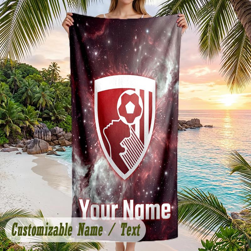 Beach Towel Bournemouth Football Print Custom Name Text Soft Towel for Swimming Pool