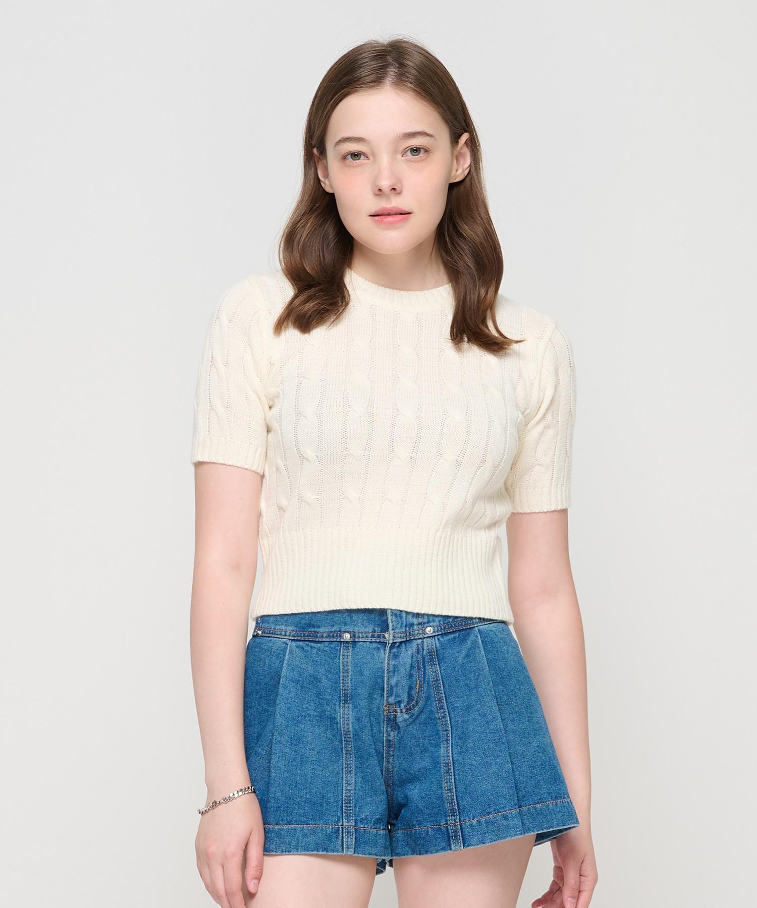 Road Road Cable Knit Short Sleeve Crop Knit (Ivory) Ivory/Free