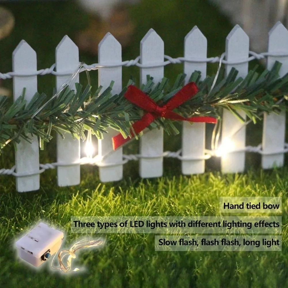 Christmas Tree Fences Miniature Fence, 2026 Christmas Tree Wooden Fairy Garden Accessories With LED Light Small Fence Props