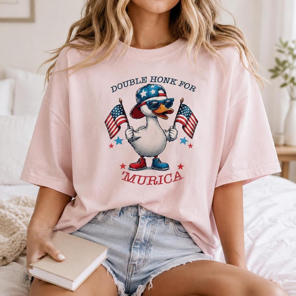 Double Honk Goose Patriotic T-Shirt, Comfort Colors USA Flag Tee