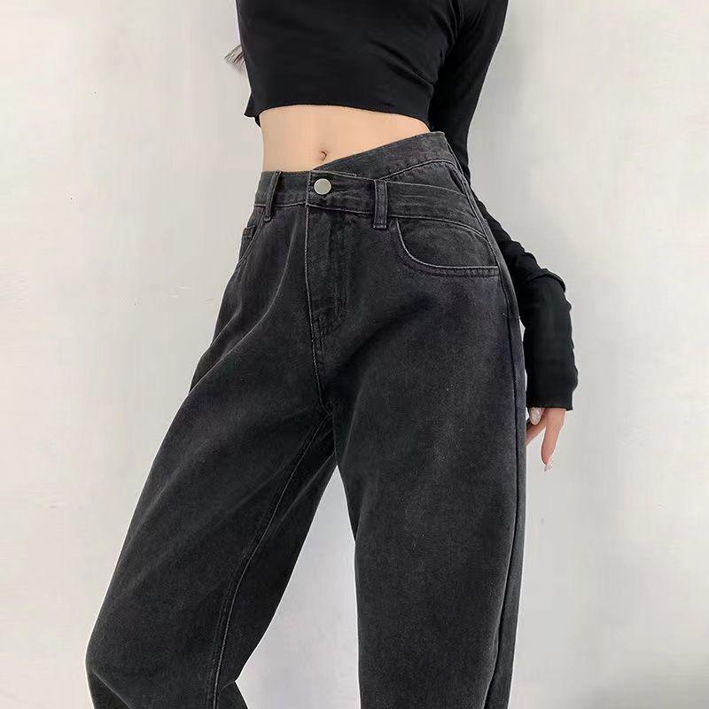 Plus Size High-Waist Wide-Leg Jeans - Slimming Straight-Leg Pants for Autumn