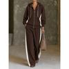 Damen 2-teiliges Freizeit-Set Winter 2026: Color-Block Kapuzen-Reißverschluss-Sweatshirt Weit geschnittene Hose