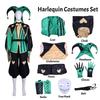 The Freak Circus Harlequin Clown Costume Full Set Pierrot Jester Unisex Cosplay Outfit Halloween Carnival Fancy Dress Jumpsuit