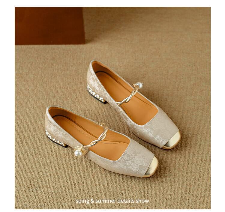 2024 Spring Retro Chinese Style Women's Square Toe Mary Jane Heels