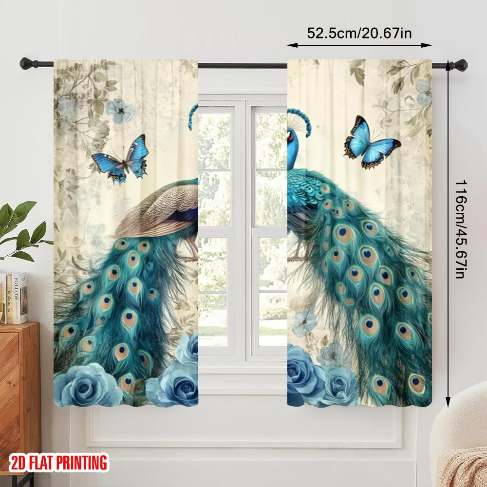 2pcs,2D Plane Printing Contemporary Curtains Peacock Elegance(2) Durable Polyester (without Rod) Gifts Ldeal for Living Room and