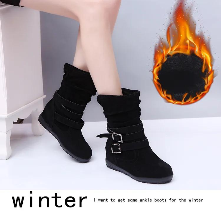 Fashion Women Boots Fashion Casual Ladies Shoes Boots Suede Leather Buckle Boots High Heeled Snow Shoes For Femme Ladies Shoes 691