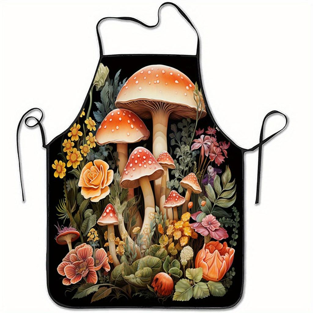 1pc Small Flower, Grass, Mushroom Print Sleeveless Apron for Home Kitchen Party Cooking Apron Adult Baking Accessories