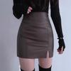Női Fekete Magas Derekú Bodycon Midi Szoknya Oldalhasítékkal - Szexi Bőr Ceruzaszoknya Őszre/Télre