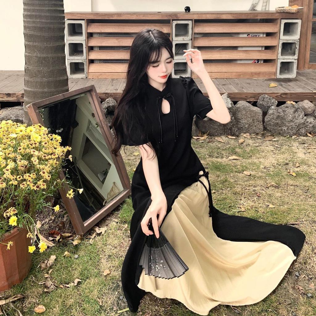 Ρούχο Καλοκαιρινό Μαύρο Μεγάλου Μεγέθους Γυναικείο Ρούχο Ρετρό Κινέζικου Στυλ