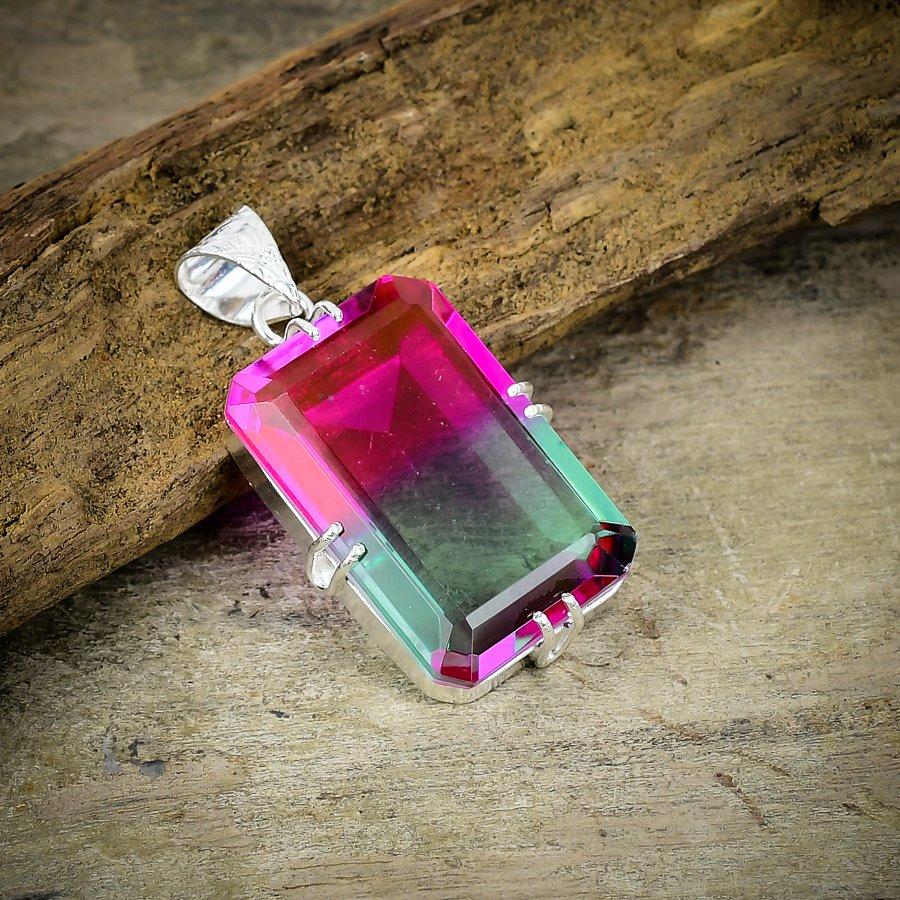 

Bi-Color Tourmaline Gemstone 925 Sterling Silver Jewelry Pendant 1.77 M-122