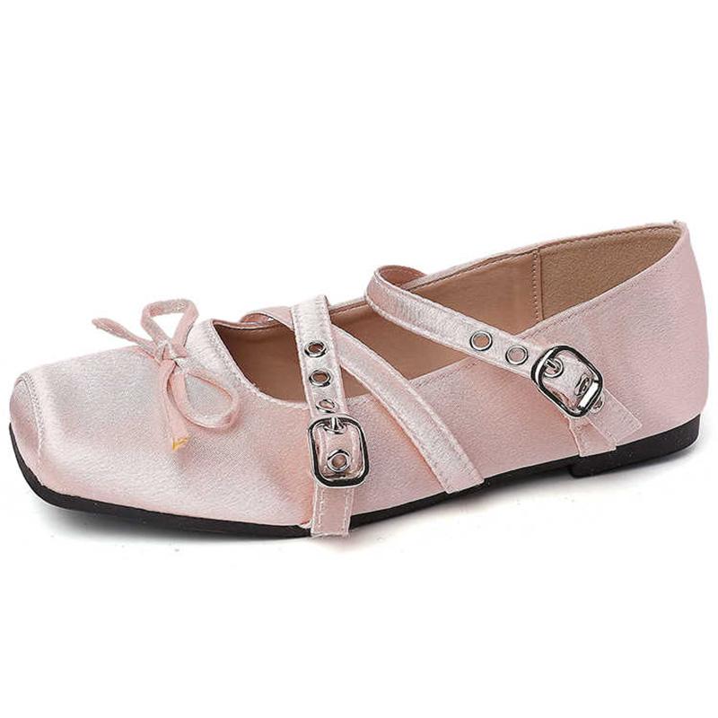 Fashion Summer Butterfly-knot Flat Mary Jane Women Comfort Soft Sole Ladies Elegnat Square Toe Dress Ballets Shoes