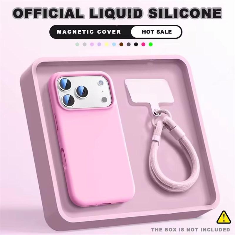 Wrist Strap Magnetic Phone Case For iPhone 16E 14 15 Plus 12 13 16 17 Pro Max Air Magsafe Liquid Silicone Lanyard Cover