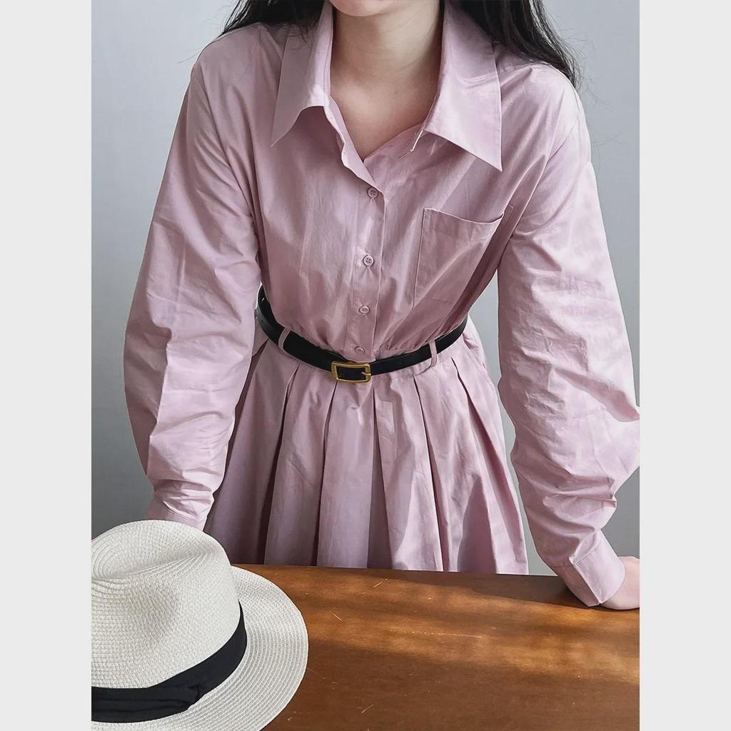 Luxi Women's Spring French Polo Collar Shirt Dress - High-End, Slim Fit Long Skirt, Style 9713