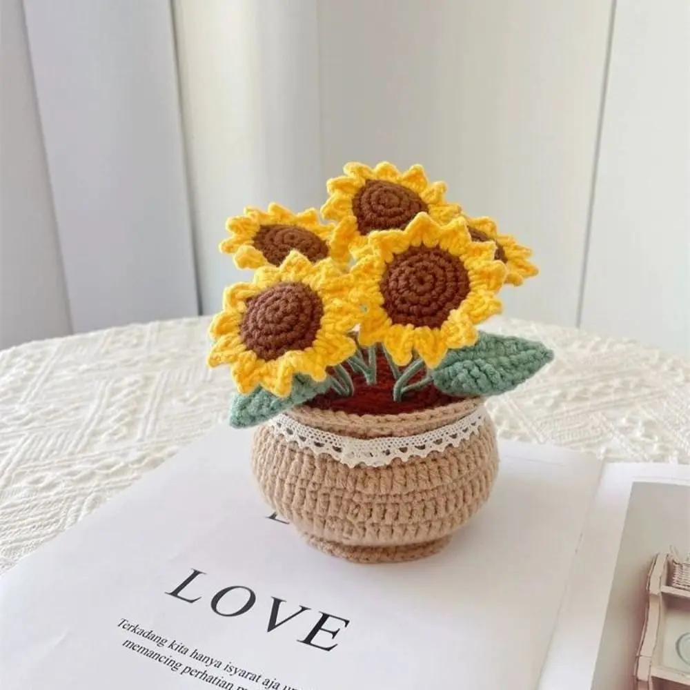 Handmade Tulip Potted Flower Bundle Decoration DIY Crochet Material Bag Self Made Decoration