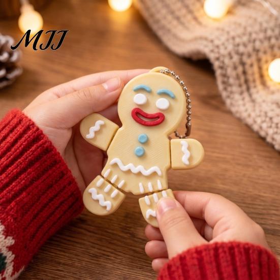 Decorative Key Ring Gingerbread Man Keychain with Movable Joints, 3D Printed Christmas Ornament Gift for Kids Backpacks Keys, Cute Festive Accessory