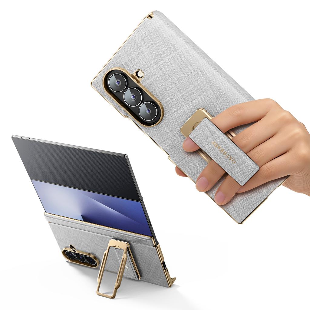 Strap Stand Case for Samsung Galaxy Z TriFold Leather Case with 360°Rotate Metal Kickstand Shockproof Protector Phone Cover