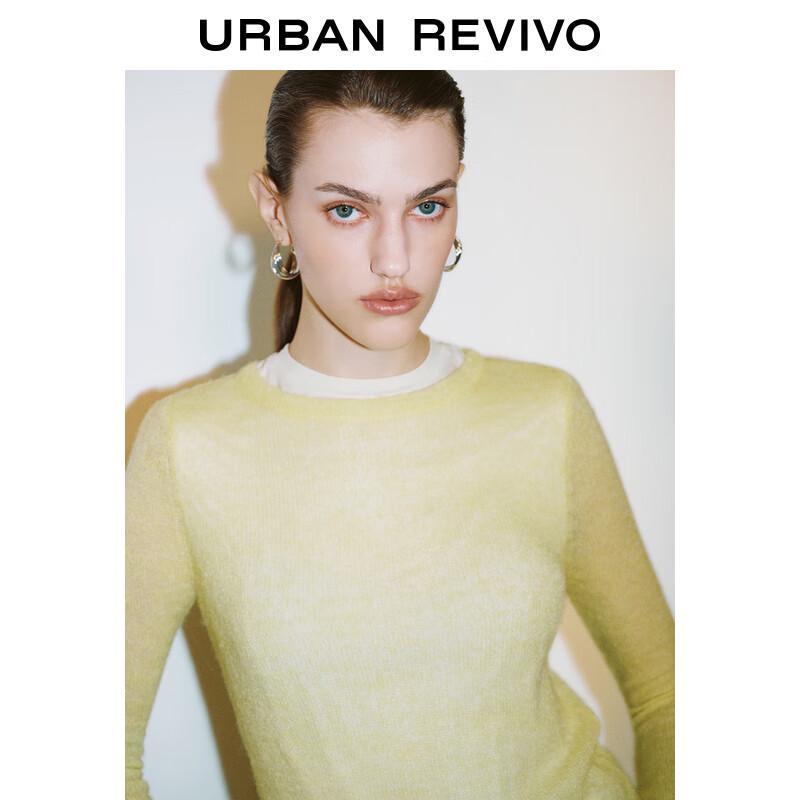 UR 2025 Spring Women's Color-block Faux Two-piece Knit Top