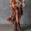European and American style, slim and thin, high waist folds, irregular ruffle edge, sleeveless dress, long dress.