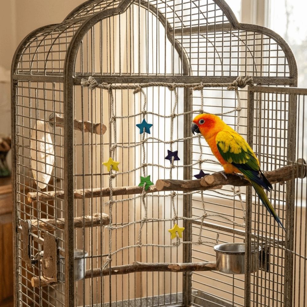 Colorful Star Parrot Climbing Net Hanging Bird Stand Net Creative Bird Cage Toy Indoor