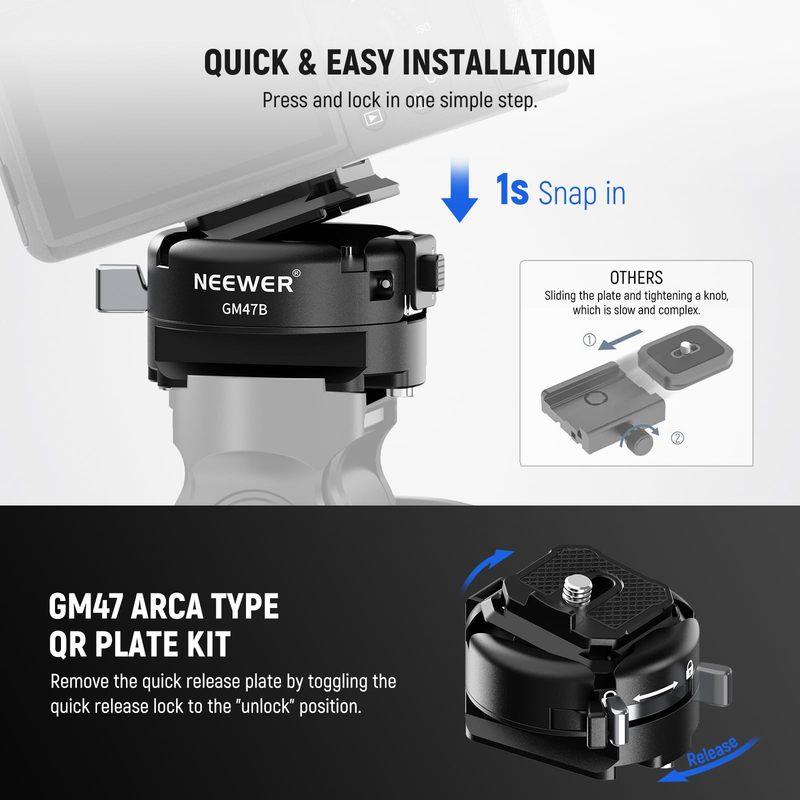 Neewer GM47 Quick Release Plate Kit Compatible with Arca Swiss DJI Ronin RS 4 Pro RS 3 RS 2 Peak Design Capture V3 Camera Clip