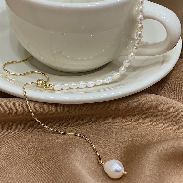 Korean Freshwater Pearl Y-Shaped Drawstring Necklace for Women - Douyin Influencer Style