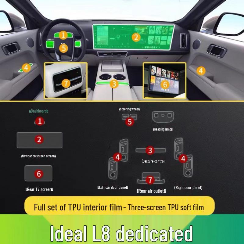 25 Model Compatible Li Auto L8/L9 Interior Film: Gear Shift, A/C Central Control, Dashboard Transparent TPU Protector