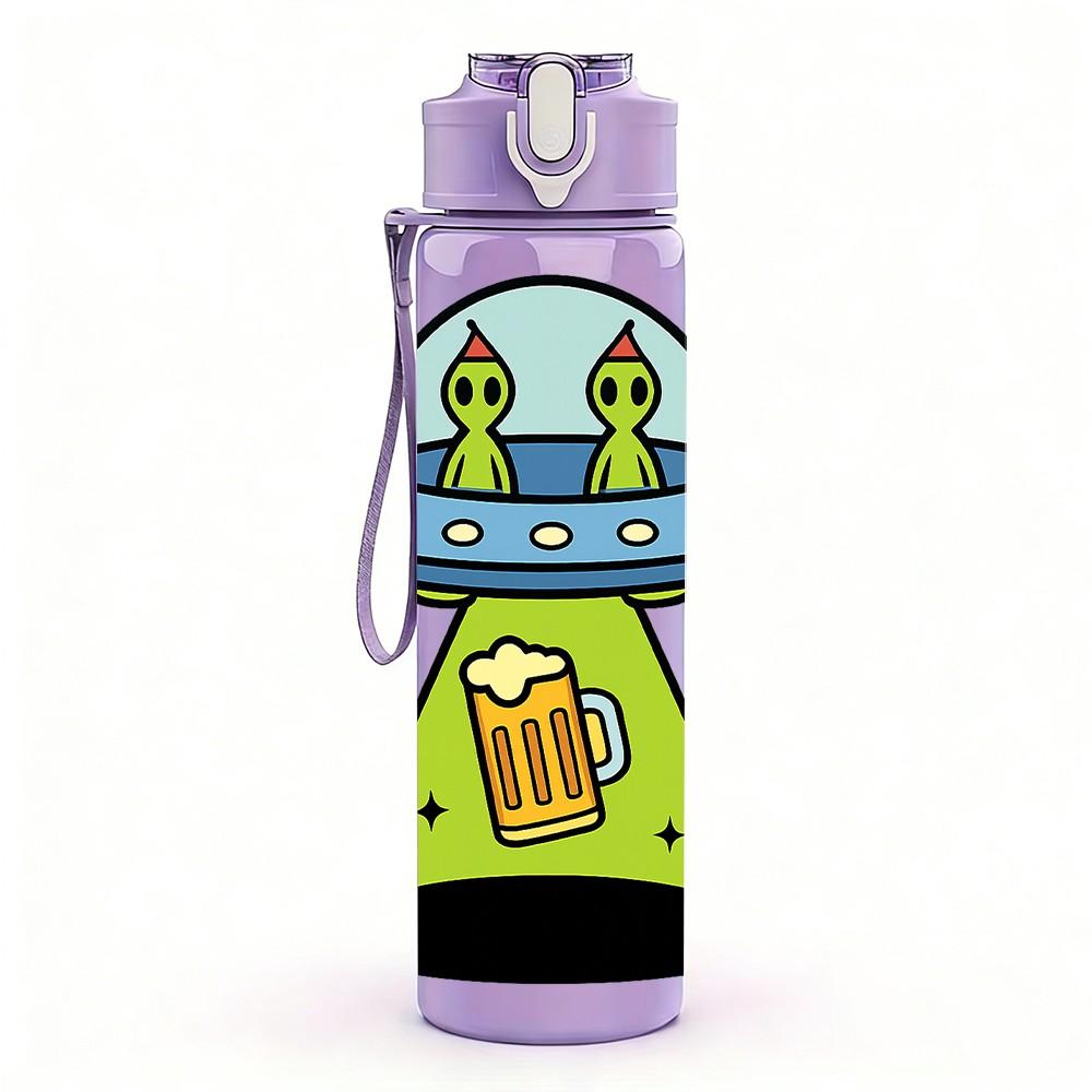 1PC UFO Alien Beer Cartoon Pattern 750ml Color Plastic Sports Water Bottle Leakproof Flip Straw Lid Suitable for Sports Office Home Use