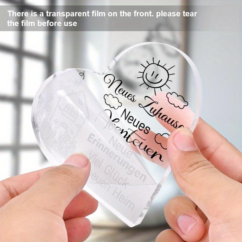 1pc German Housewarming Gift Acrylic Decorative Sign Plaque - Heart-Shaped New Home Ornament with 'New House New Joy' & 'New Beginnings' Phrases
