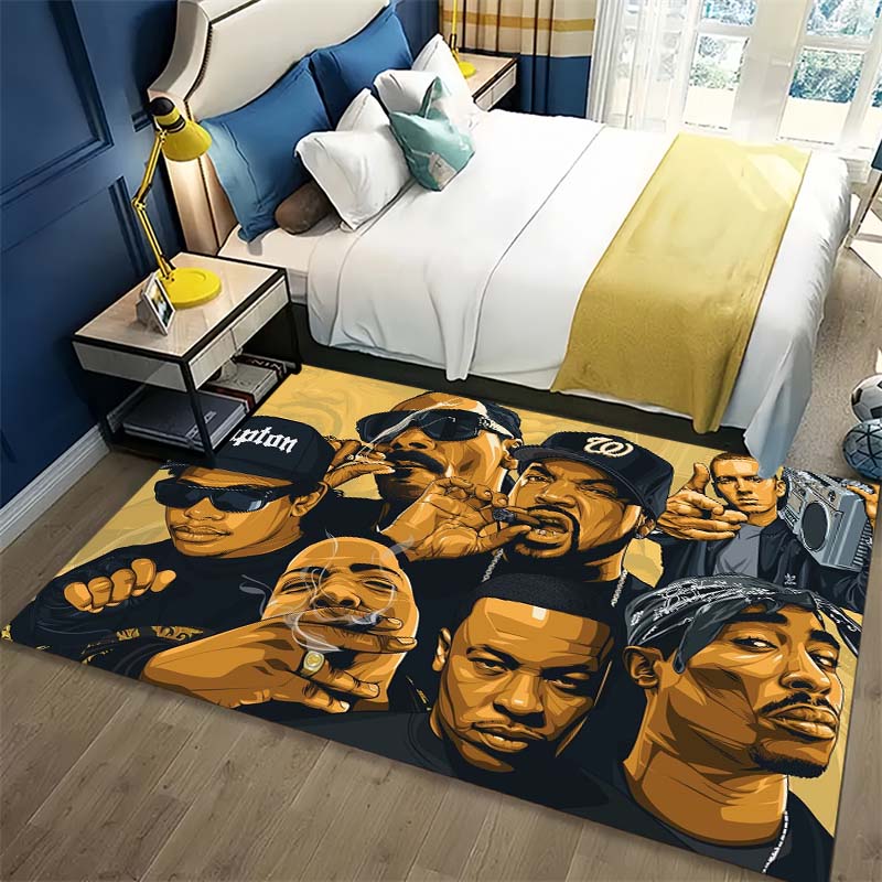 Hip‑hop Rap Music Artist Group Portrait Print Area Rug Non‑Slip Rectangular Floor Mat Music Fan Home Decor