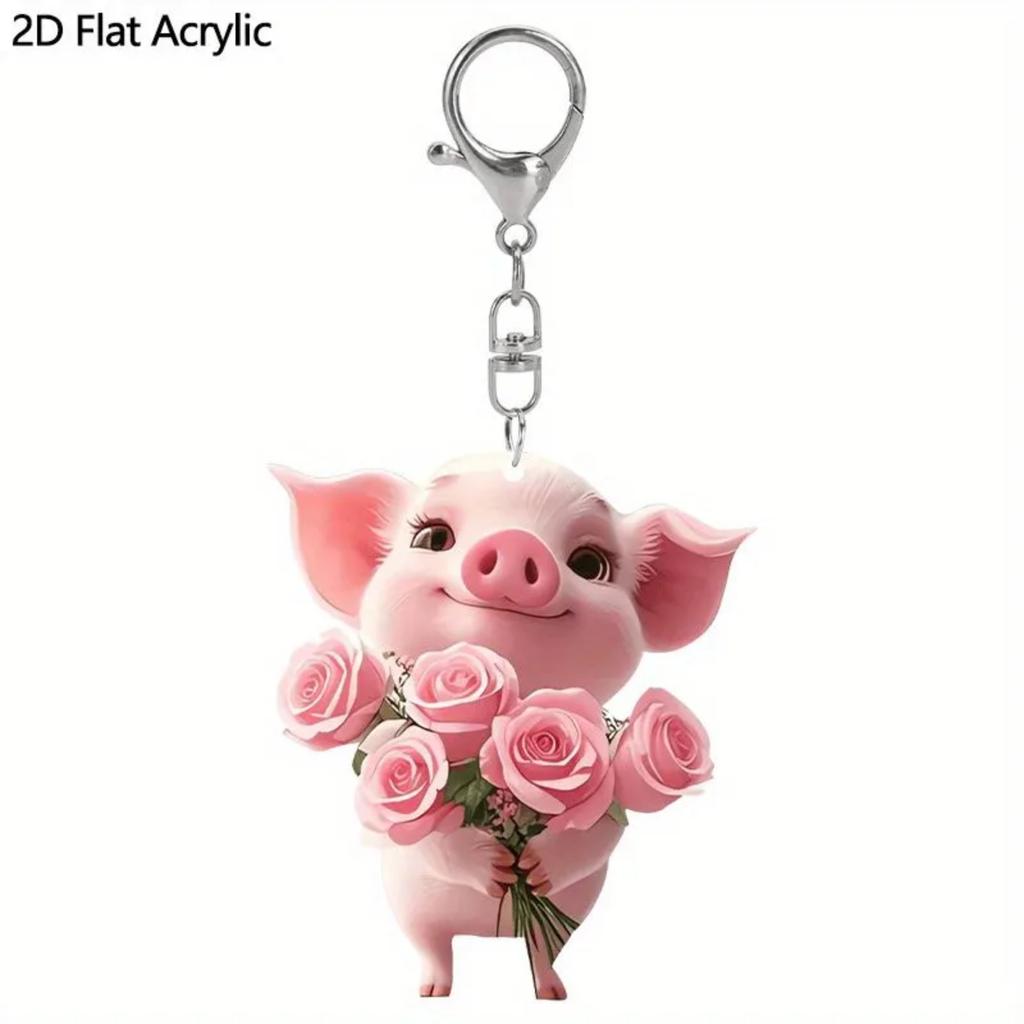 2D Akrylový Plochý Květ Prase Klíčenka Přívěsek na Batoh Dekorace