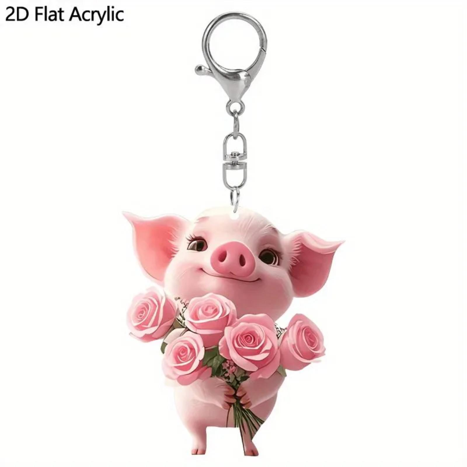 

2D Акриловый Плоский Цветок Свинья Брелок Подвеска для Рюкзака Украшение One Size