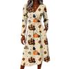 Women's Halloween Print V-Neck Long Sleeve Casual Dress with Pockets