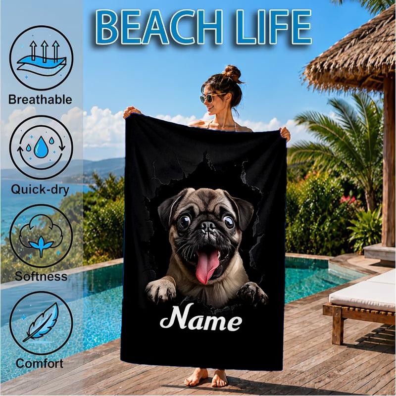 Custom Name Pomeranian through hole. Beach Towel Microfiber Beach Towel, Lightweight and Quick-Dry, for Summer Travel, Swimming Pool Gift