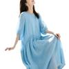 Women's Ramie Lantern Sleeve A-line Midi Dress