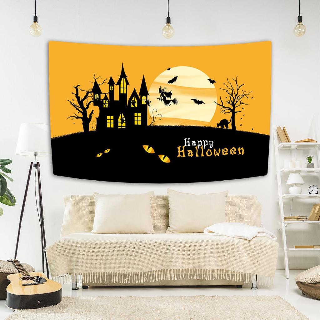 Happy Halloween Tapestry Bat Pumpkin Printed Tapestry Wall Hanging Party Background Cloth Home Living Room Bedroom Dorm Decor