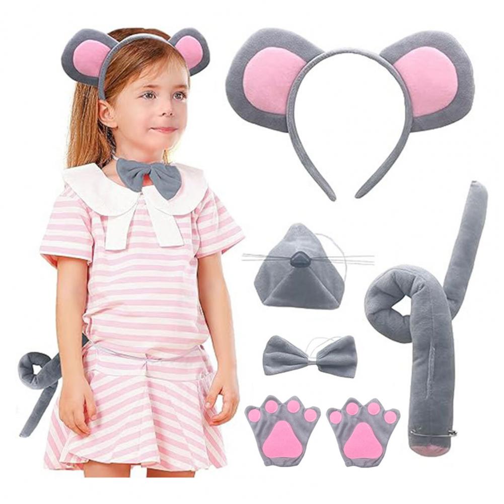 Children Mouse Costume Accessories Mouse Ears Headband Tail Mouse Costume Set for Halloween Christmas Parties for Adults