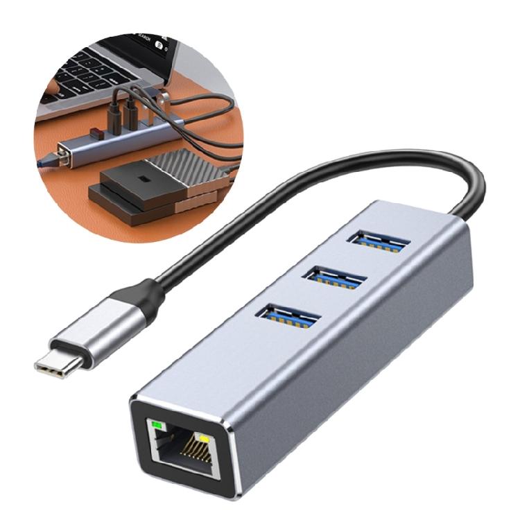 USB 3.0 To RJ45 Ethernet Adapter With 3 Port Hub Suitable For Computers High Speed Networking On PC Enhances Connection