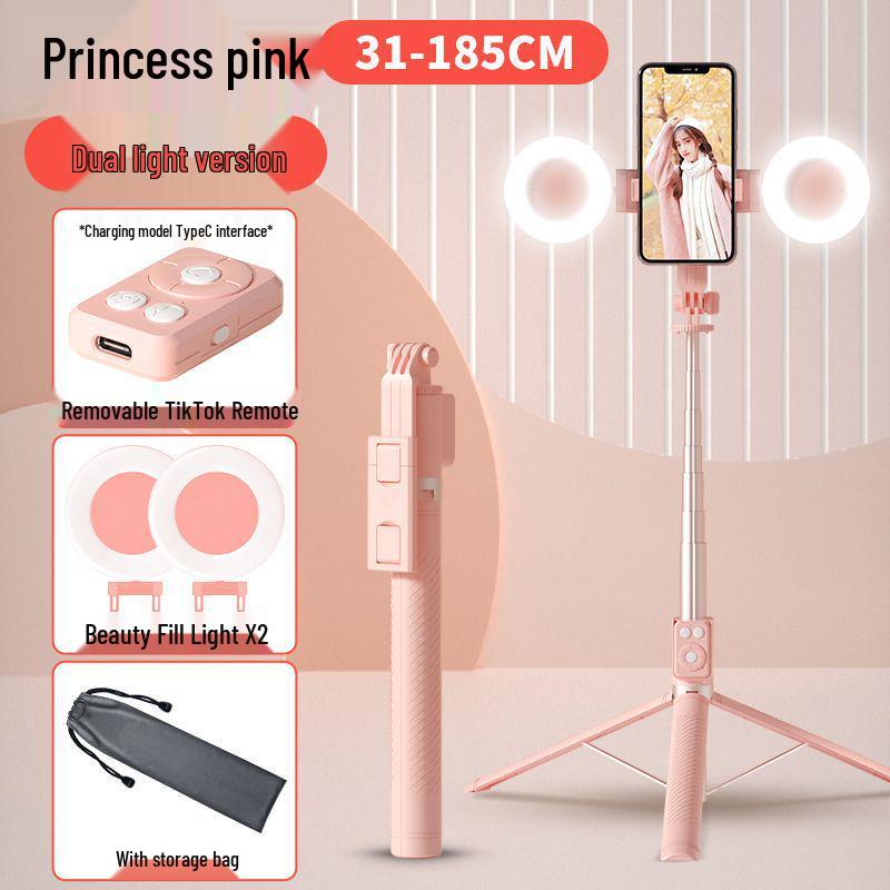 1.8m Bluetooth Selfie Stick with Integrated Tripod and Universal Phone Holder for Remote Control, Charging, and Live Streaming.