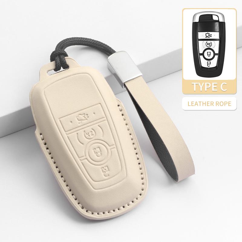 Interior Mouldings Leather Case Cover Car Key Protector Shell Fob Accessories For Ford Raptor F150 Edge Fusion Mustang Explorer