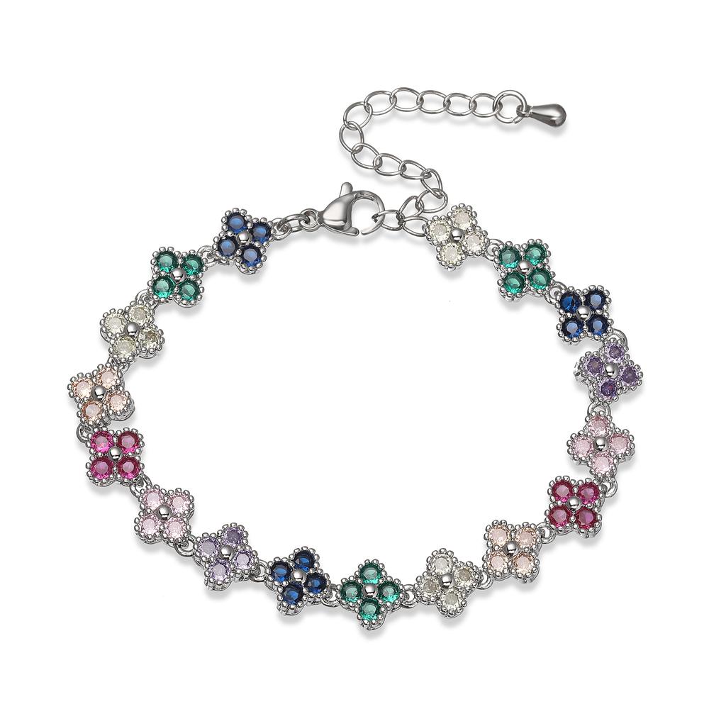 Colorful CZ Stone Copper Bracelet And Necklace Set With Lobster Clasp Adjustable Minimalist Romantic Jewelry